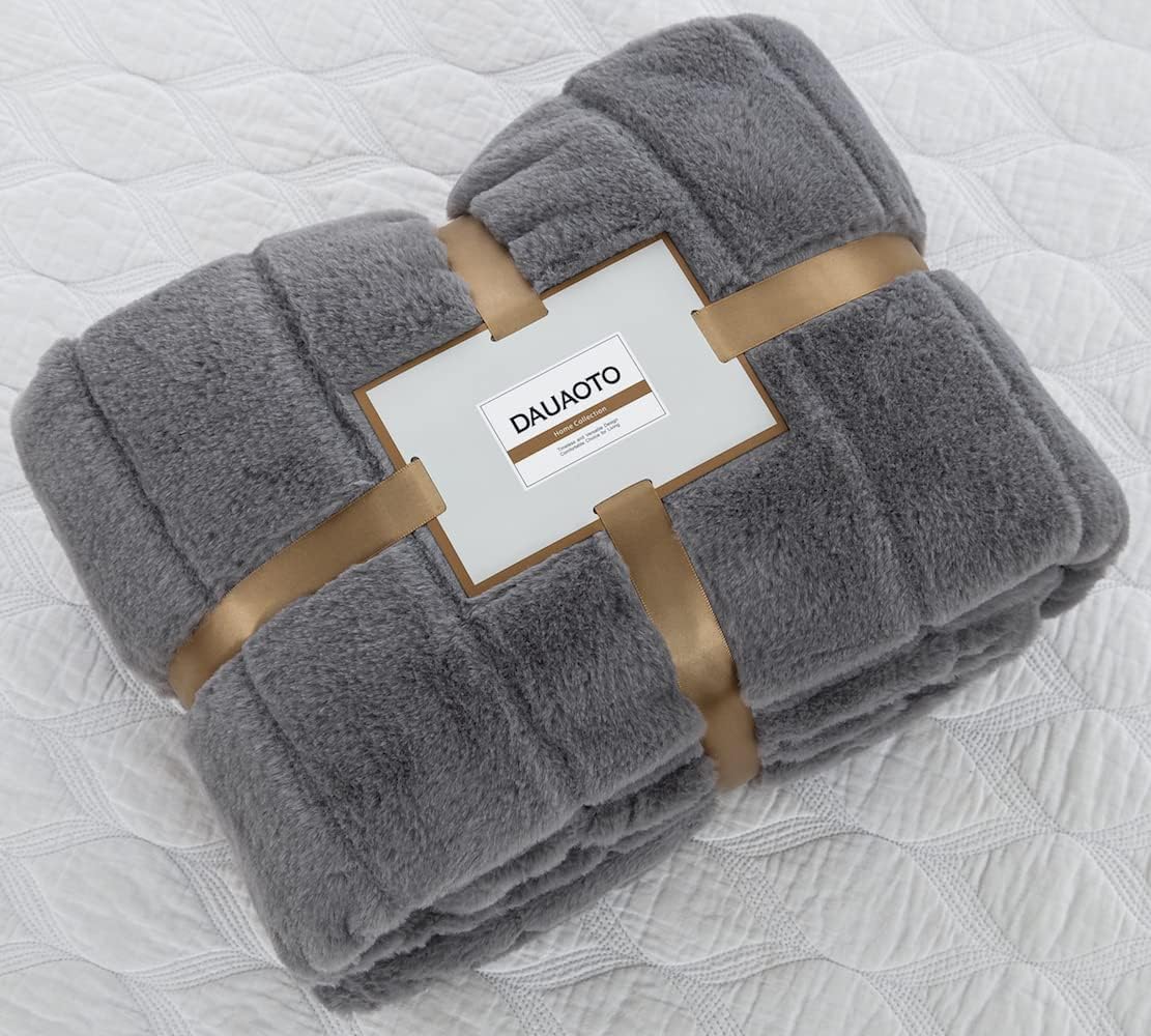 Faux Fur Blankets Soft Premium, Fluffy & Dense, Solid Striped Throw for Winter, Season Decoration (60"x 80", Gray)
