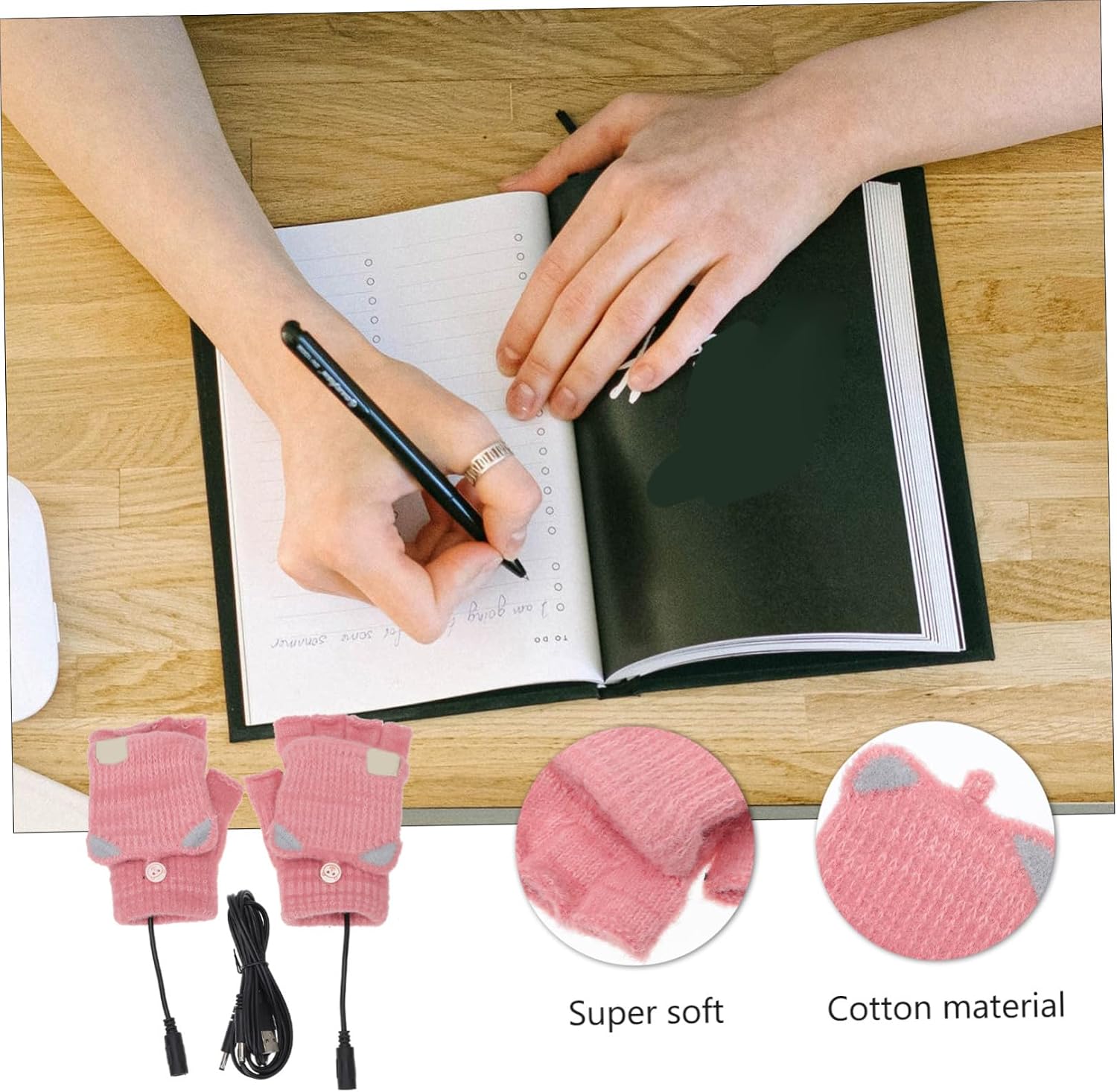VILLCASE USB Heated Gloves for Women, Half Finger Knitted Cotton Gloves with Fast Heating and Super Soft Material, for Playing Games and Processing Documents in Cold Weather