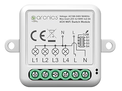 arcnics - 4 Node Smart WiFi Retrofit Switch | WiFi Controlled | Works with Smart Life, Alexa, Google | Fits into any Existing Switch Board | DIY 4 Channel/Gang Module