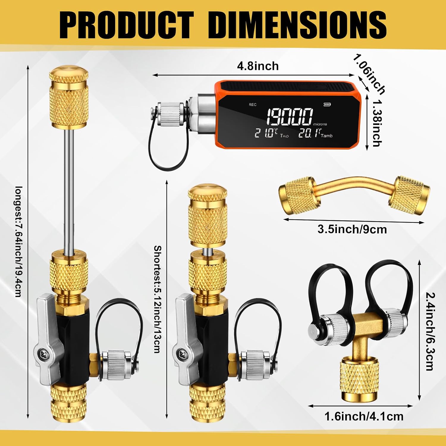 Mini Digital Wireless HVAC Vacuum Gauge Kit, 0-19000 Digital Vacuum Meter for HVAC/R Evacuation with 1/4'' & 5/16'' Valve Core Removal Tool, 20 Valve Cores, 6 ft Hose and Service Wrenches
