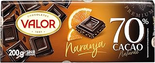 Valor - Chocolate Negro 70% con Naranja. Chocolate Valor sin Gluten. e intenso Sabor y Aroma. Apto para Celíacos - 200 Gramos