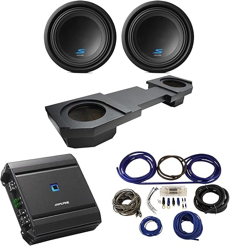 Alpine S-W10D2 Compatible con Dodge Ram Quad o Crew Truck 2002-2018 Tipo S Dual 10" Rhino Coated Subbox Enclosure con amplificador S-A60M y kit de
