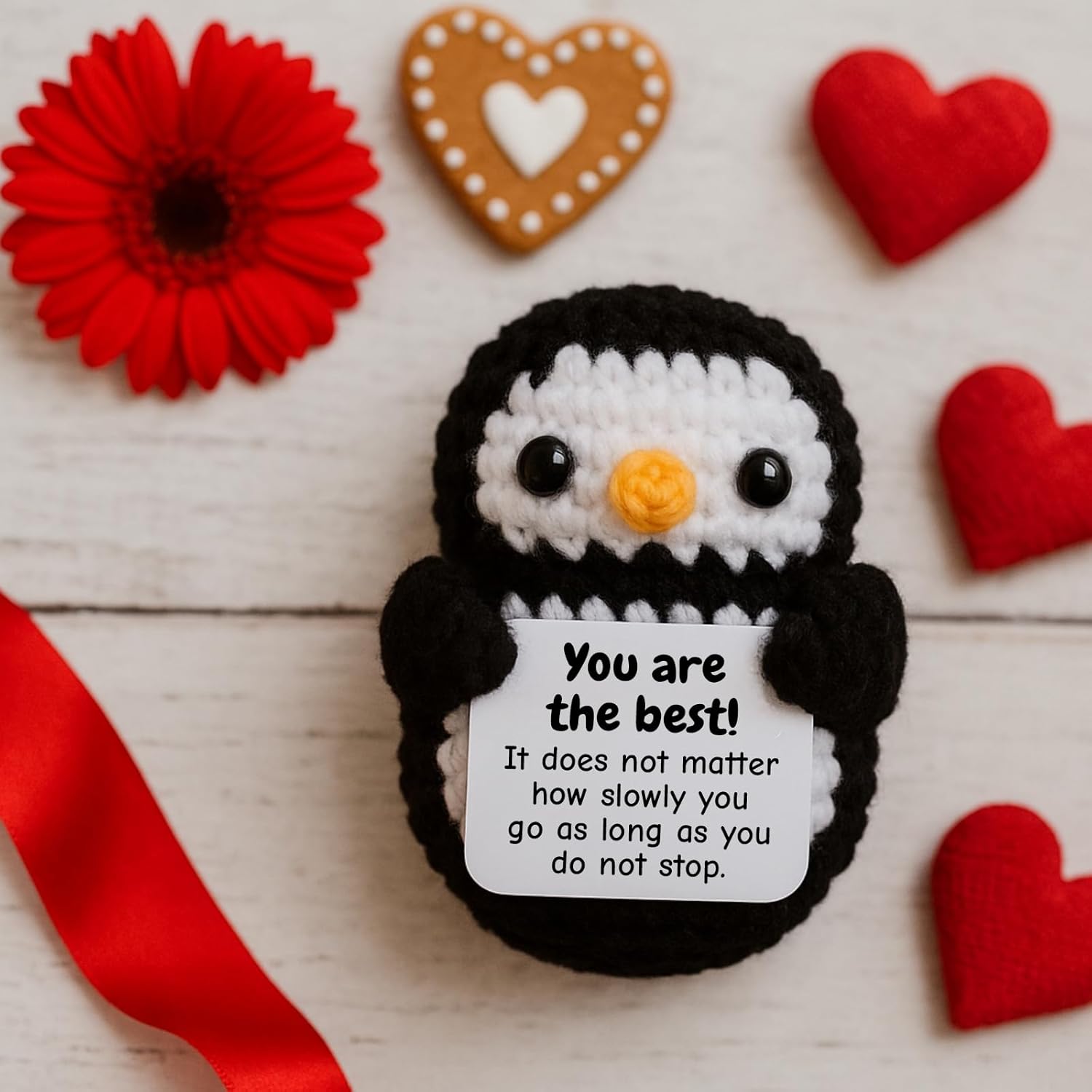 DEYBA Emotional Support Crochet Penguin – Positive Crochet Animals, Inspirational Gift for Women, Men, Couples, Friends, Family, Birthday, Christmas, Romantic Valentine's Day Gift(Style C) - Image 6