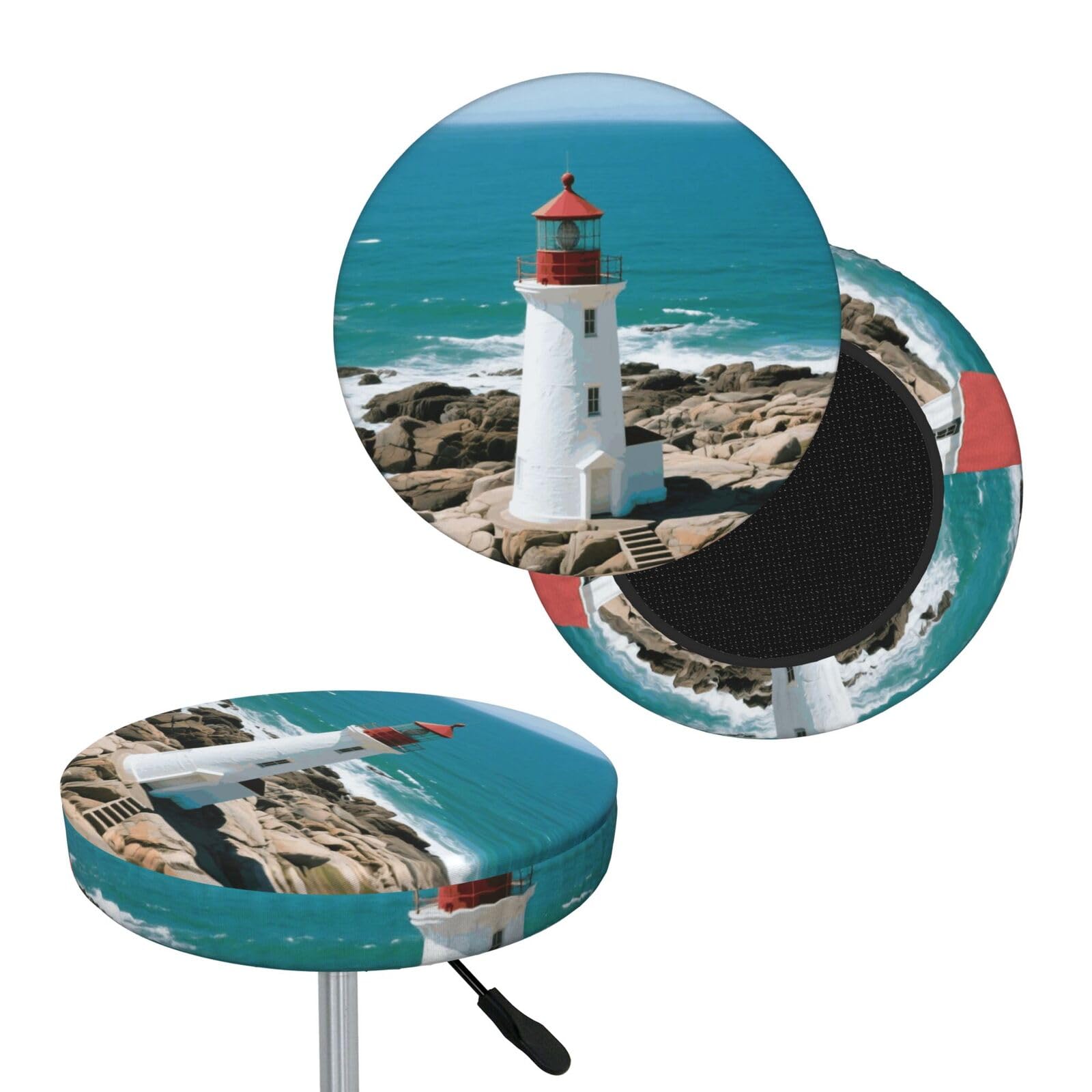 FekiLoot Lighthouse Round Bar Stool Covers Stretch Washable Bar Stool Covers Dustproof Slipcover Bar Chair Covers with Elastic Band for Bar Kitchen Living Room Decor 14 Inch