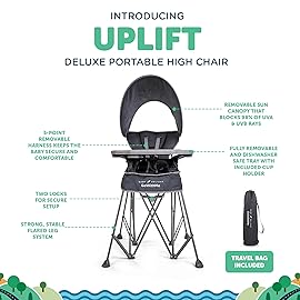 Baby Delight Go with Me Uplift Deluxe Portable High Chair | Sun Canopy | Indoor and Outdoor | Grey