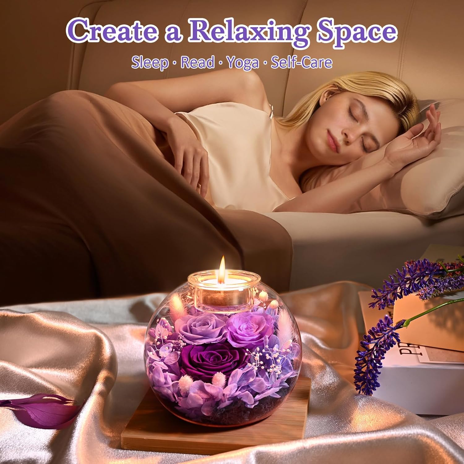 Yastouay Birthday Gifts for Women, Preserved Real Rose in Glass with Scented Candles - Forever Flowers Preserved Rose for Mothers Day, Anniversary, Flowers for Delivery Prime for Wife Girlfriend Mom