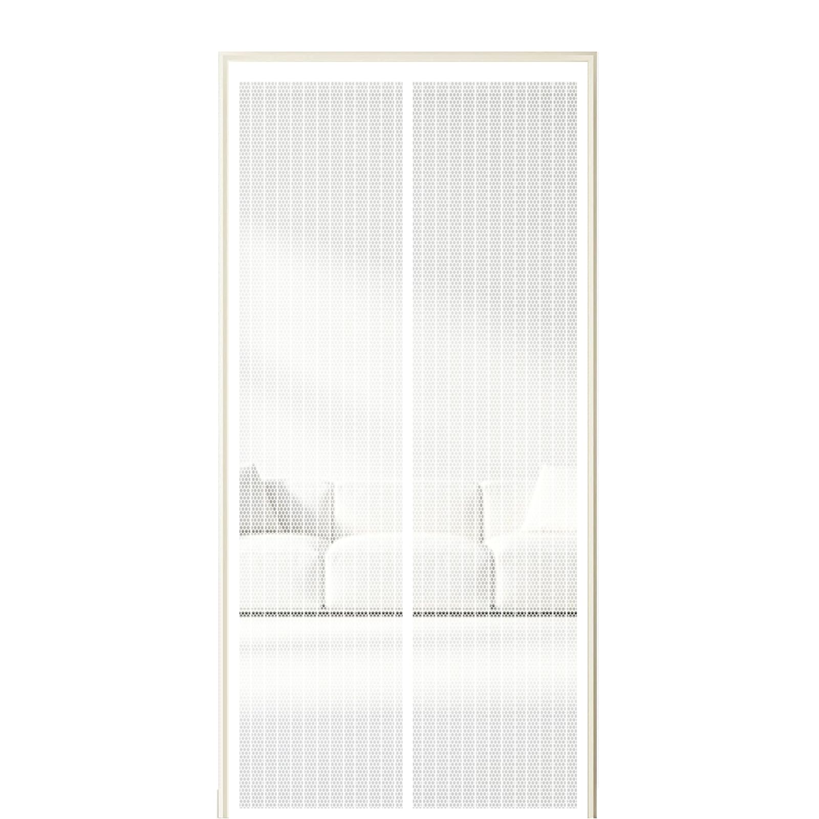 Screen Door 160 x 275 cm Self Sealing Powerful Magnets Heavy Duty Pet Screen Door with Powerful Magnets & Full Frame Magic Tape Suitable for Patio Doors Balcony Bedroom, White