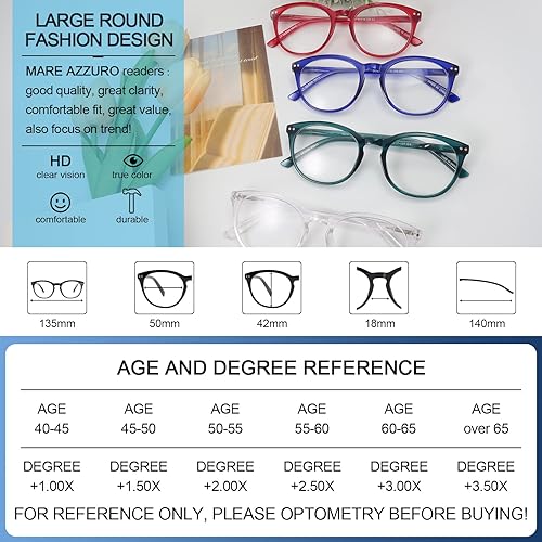 Miniatura 105 de MARE AZZURO Womens Reading Glasses Round Readers Female 0 1.0 1.25 1.5 1.75 2.0 2.25 2.5 2.75 3.0 3.5 4.0 5.0 6.0 (Red 250)