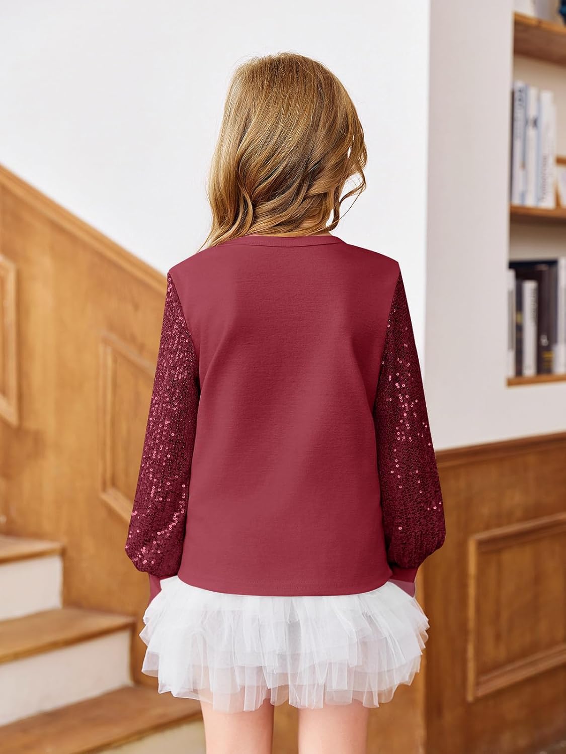 Haloumoning Girls Sequin Shirts Kids Cute Tops Long Sleeve V Neck Blouses for 5-14 Years - Image 5