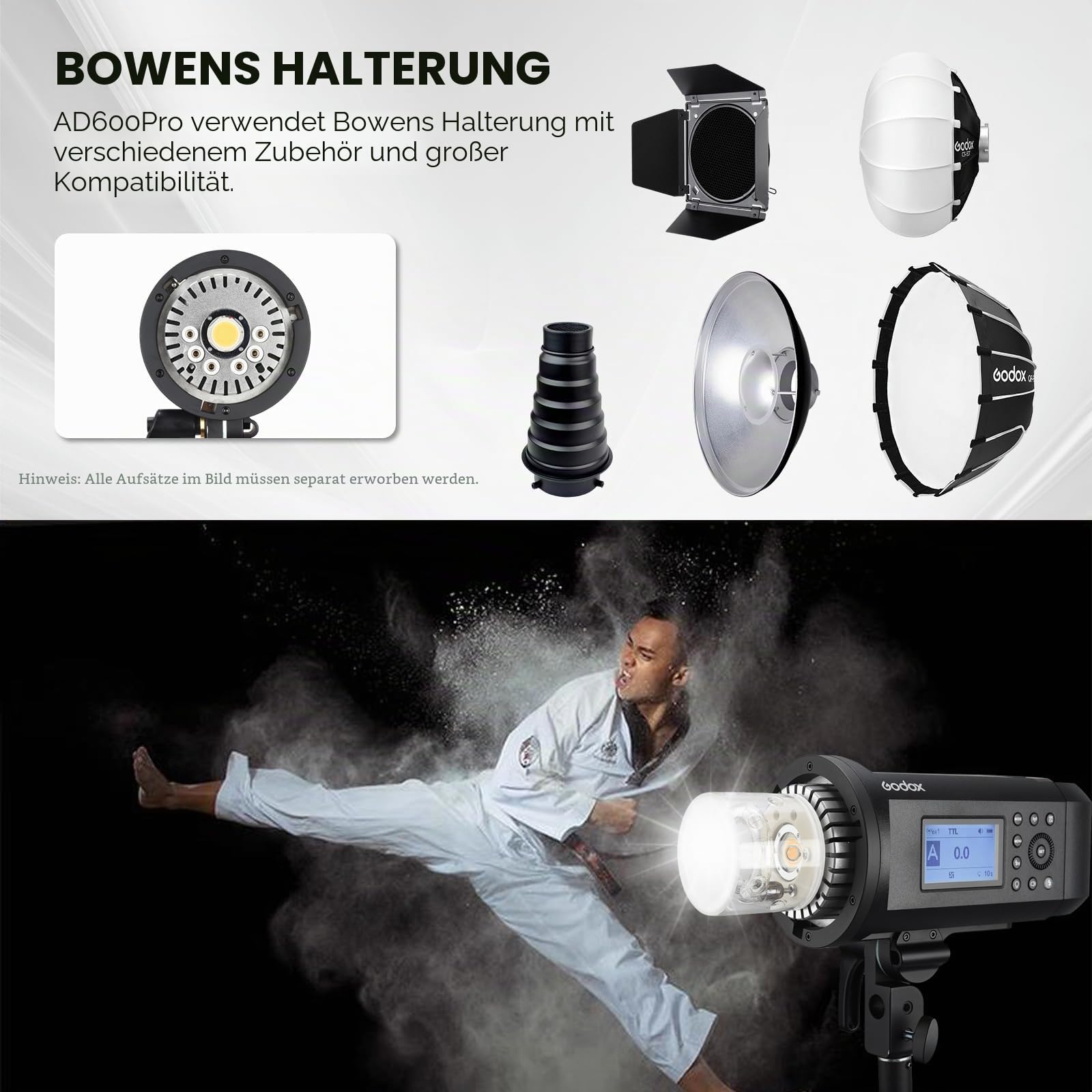 Godox AD600Pro Blitzlicht für Canon Nikon Sony Fuji Olympus Panasonic Kameras, 360 Vollblitze, 0.01-0.9s Zykluszeit, HSS 1/8000s 2.4G Wireless X System, 600Ws TTL Blitz mit 2600 mAh Batterie