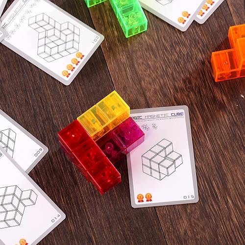 Miniatura 8 de Bloque de construcción magnético, cubo transparente con 54 tarjetas guía, diferentes formas, adecuado para mayores de 3 años y desarrollo de