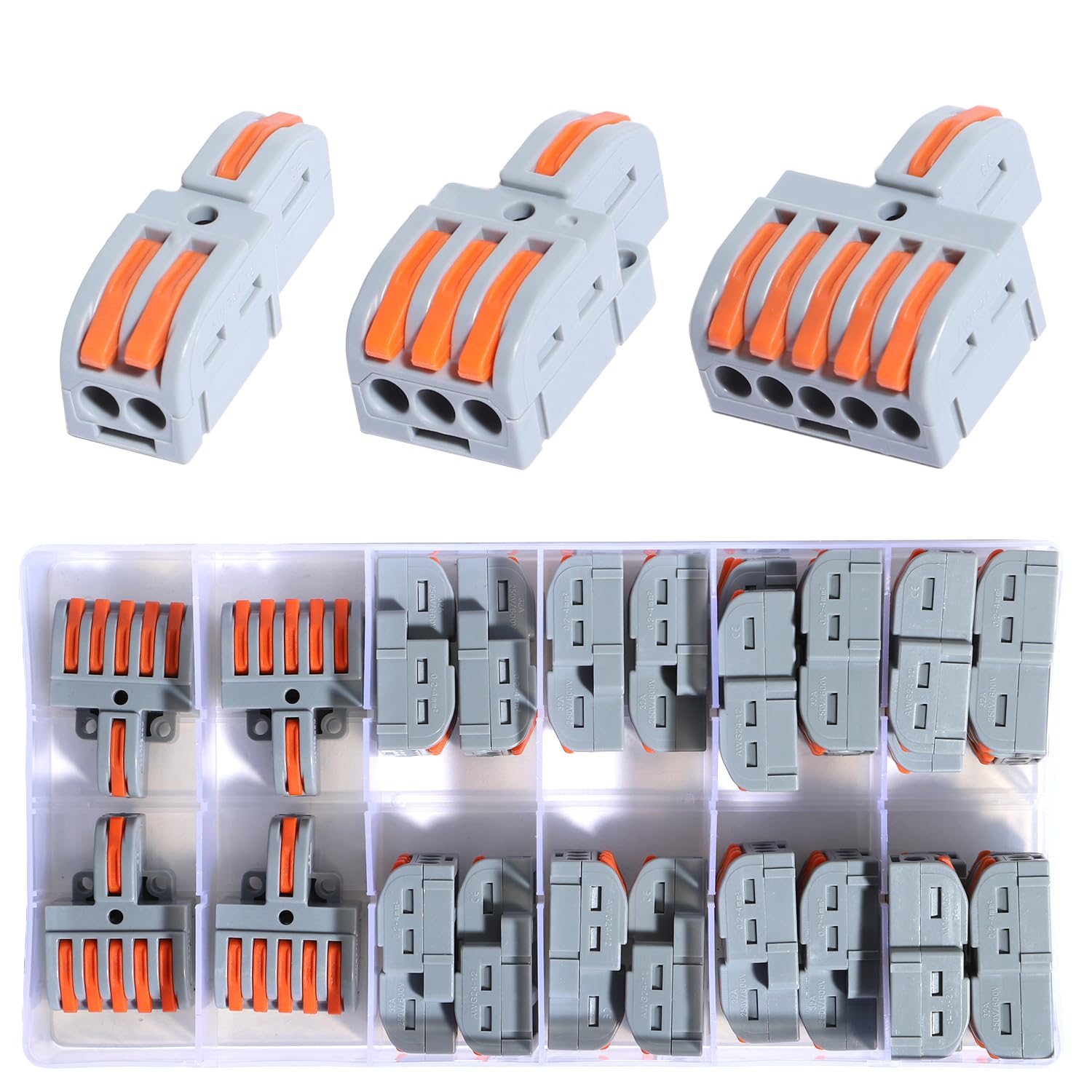 Produktbild von 50x Schnelldrahtverbinder Set – 2- Und 3-polige Inline-Spleiße, Schwer Entflammbar, Für 0,5-4 Mm² Drähte
