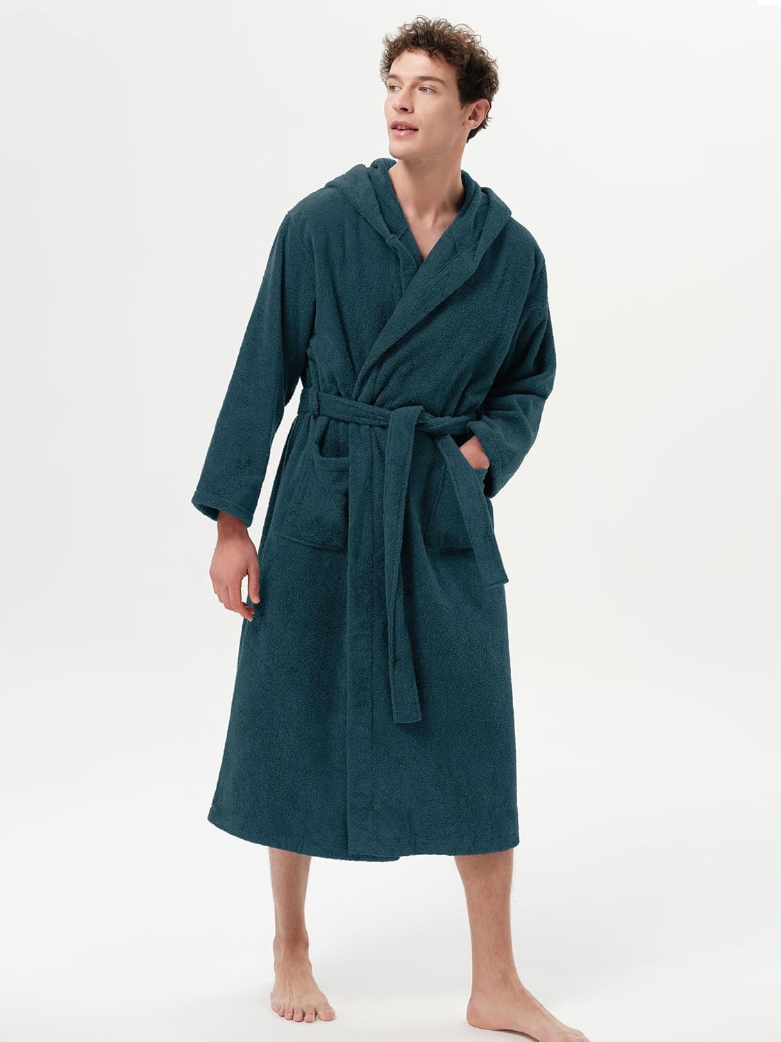 SIORO Mens Hooded Terry Cloth Robe, Big and Tall Bathrobe, Full Length Cotton & Absorbent Robe for Spa, Shower & Sleepwear - Image 4