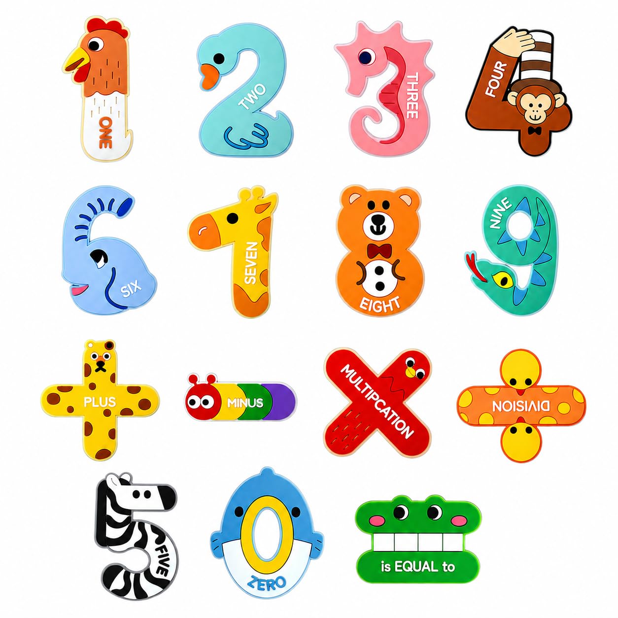 Nurila 15 Fridge Magnets for Children PVC Animal Numbers 4.5-5 cm