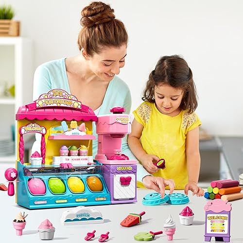 Miniatura 6 de Juguetes para helados, kit de arcilla seca al aire para niños, 80 piezas, juego de helados, juguetes de comida para niñas de 3, 4, 5, 6 años,