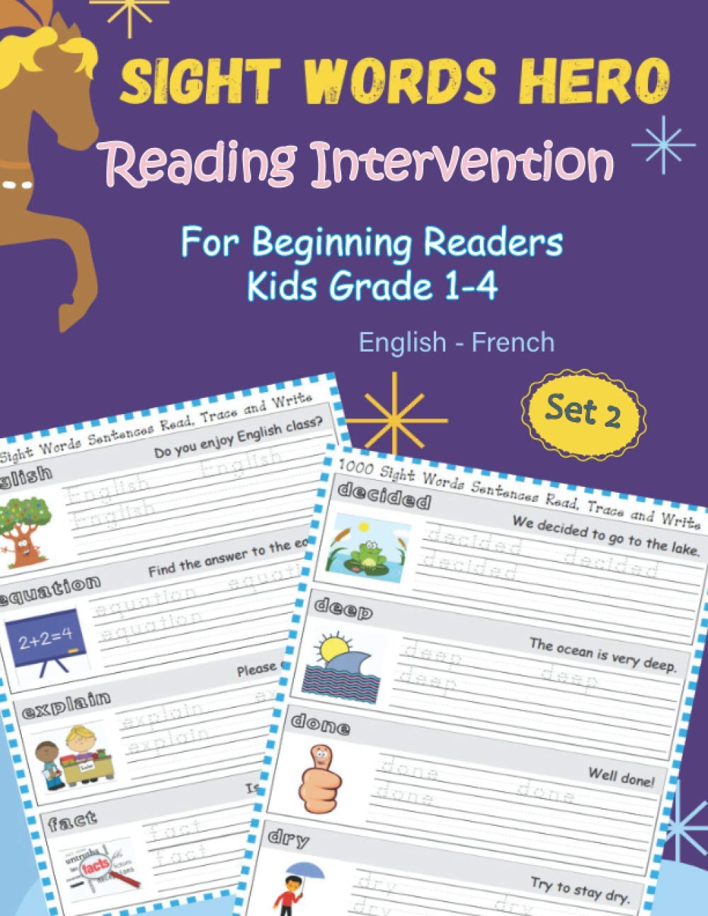 Sight Words Hero Reading Intervention For Beginning Readers, Kids Grade 1-4 (English - French) Set 2: Easy to prep! Practice reading basic vocabulary, ... sentence fluency with effective workbook