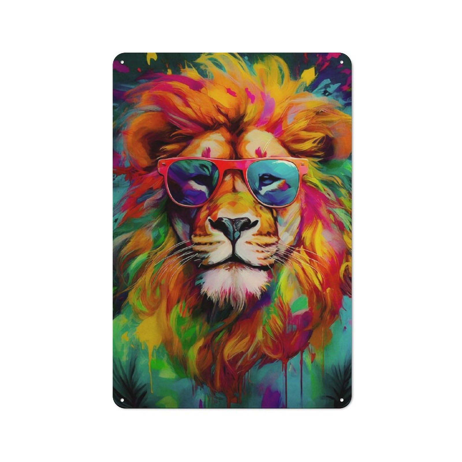 Junmoney Cool Lion Painting Retro Metal Plaque 30X20cm Featuring For Garage Wall, A Winter Wall Decor Update For Workshop Decor Fans