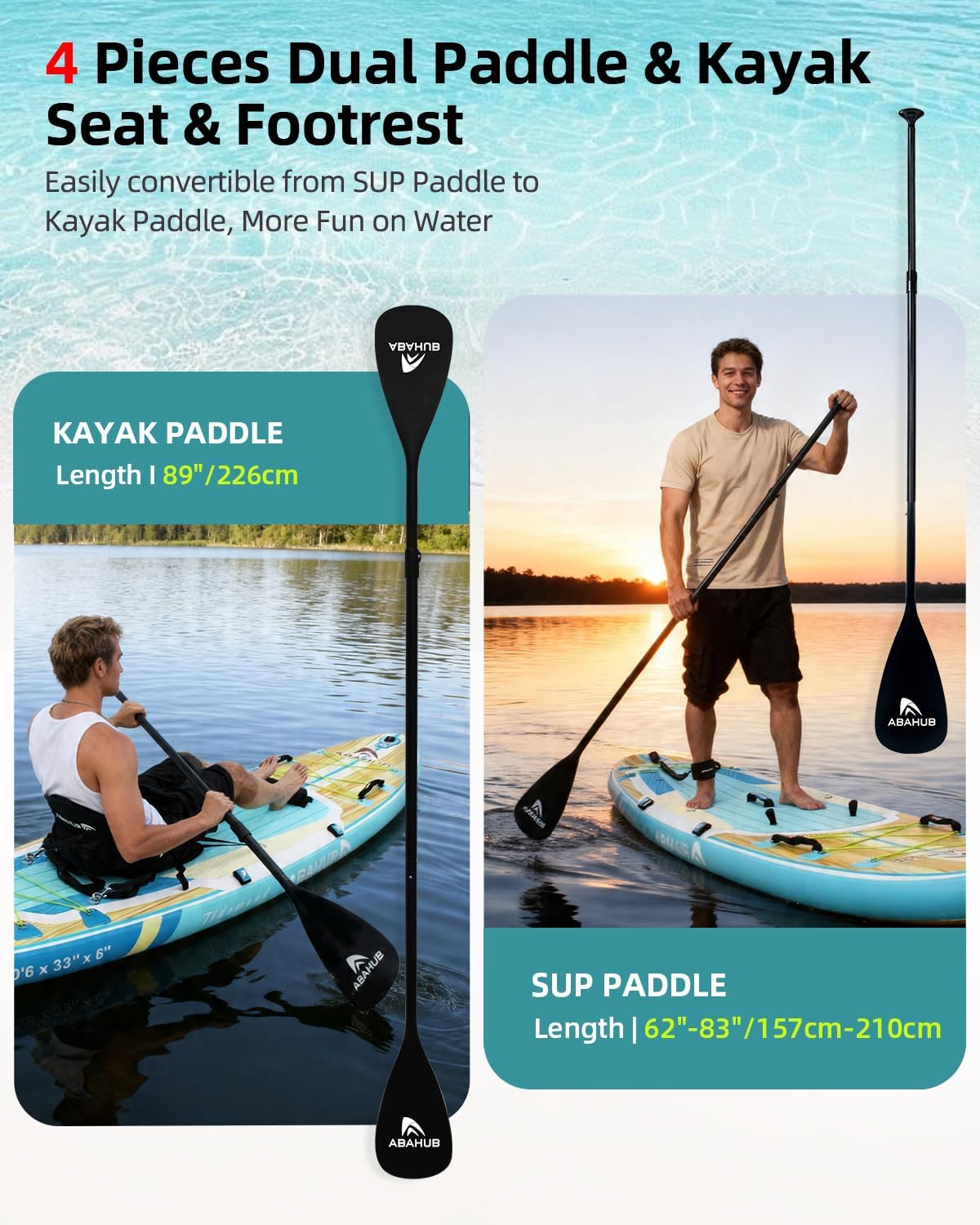 Abahub Inflatable SUP, Wide 10'6" x 31"/34" iSUP, Standup Paddleboard with Adjustable SUP Kayak Paddle, for Yoga, Paddle Board, Kayaking, Surf, Canoe, Fishing