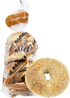 Just Bagels Sesame Bagels: Authentic New York Style, Non-GMO, No Preservatives - 2 Packs of 6 (12 Total) Chewy Inside, Crunchy Outside