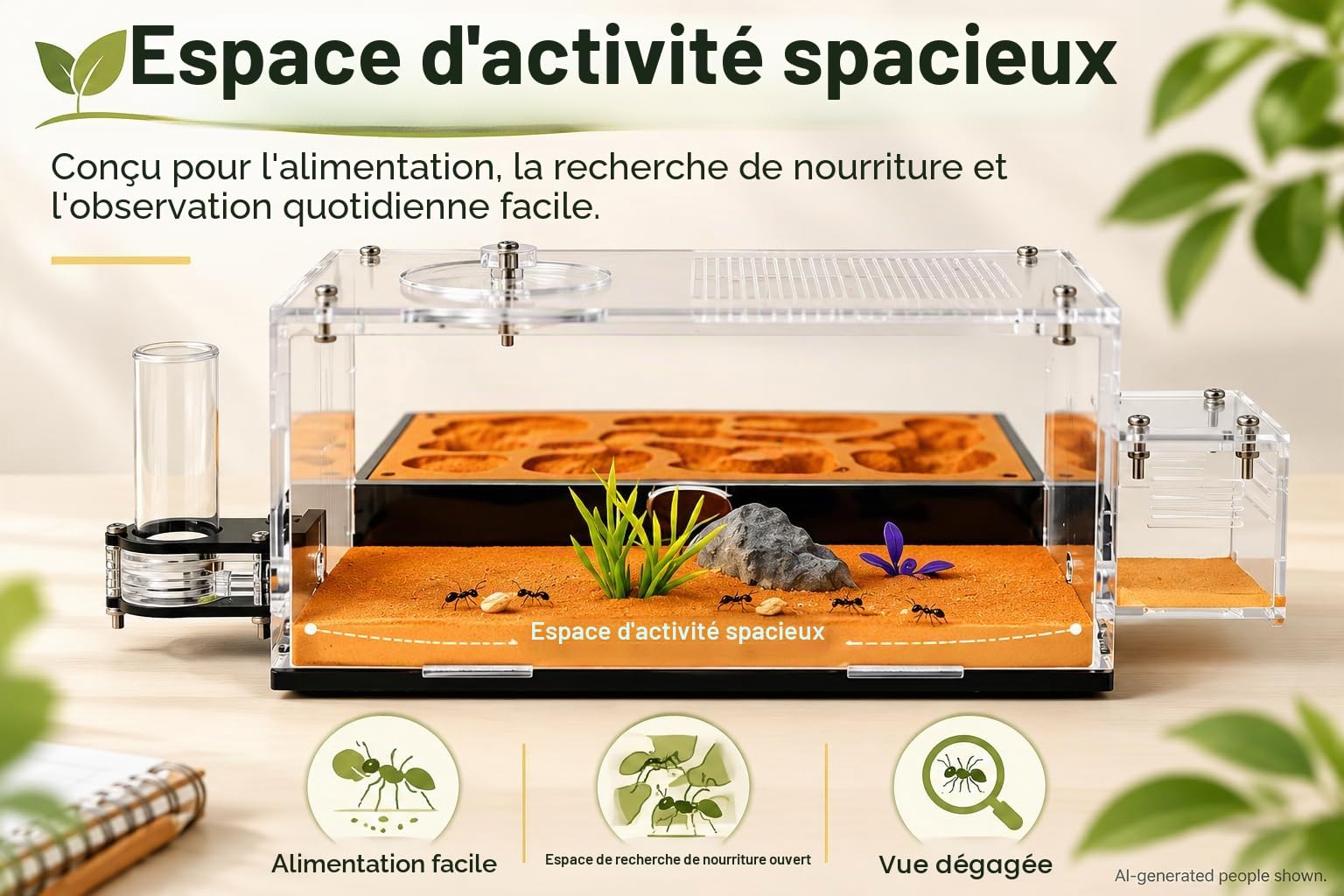 Formicarium pour fourmis vivantes et reines – Habitat transparent extra large pour adultes