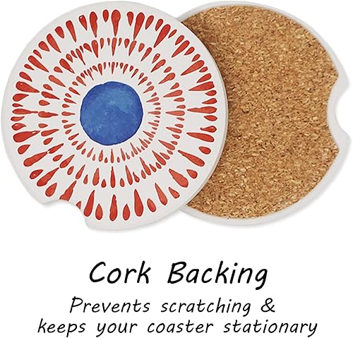 Vista 5 de AD Juego de 6 posavasos redondos absorbentes de cerámica con muesca de dedo para una fácil extracción, base de corcho para accesorios de portavasos