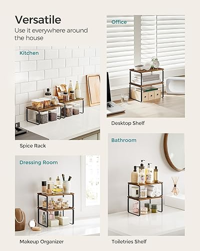 Vista 56 de SONGMICS Estante organizador de gabinete, juego de 2 estantes de encimera de cocina, almacenamiento de cocina, estante de especias, apilable, Blanco