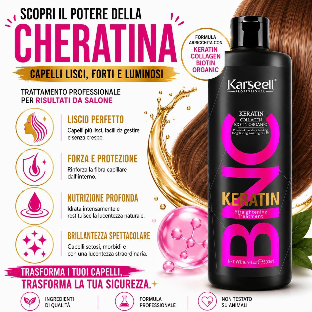 Karseell MACA CARE SYSTEM Cheratina Lisciante Senza Formaldeide Trattamento Brasiliano Professionale 20 Settimane Collagene Biotina Olio di Argan Idratazione Anticrespo Capelli Secchi Danneggiati
