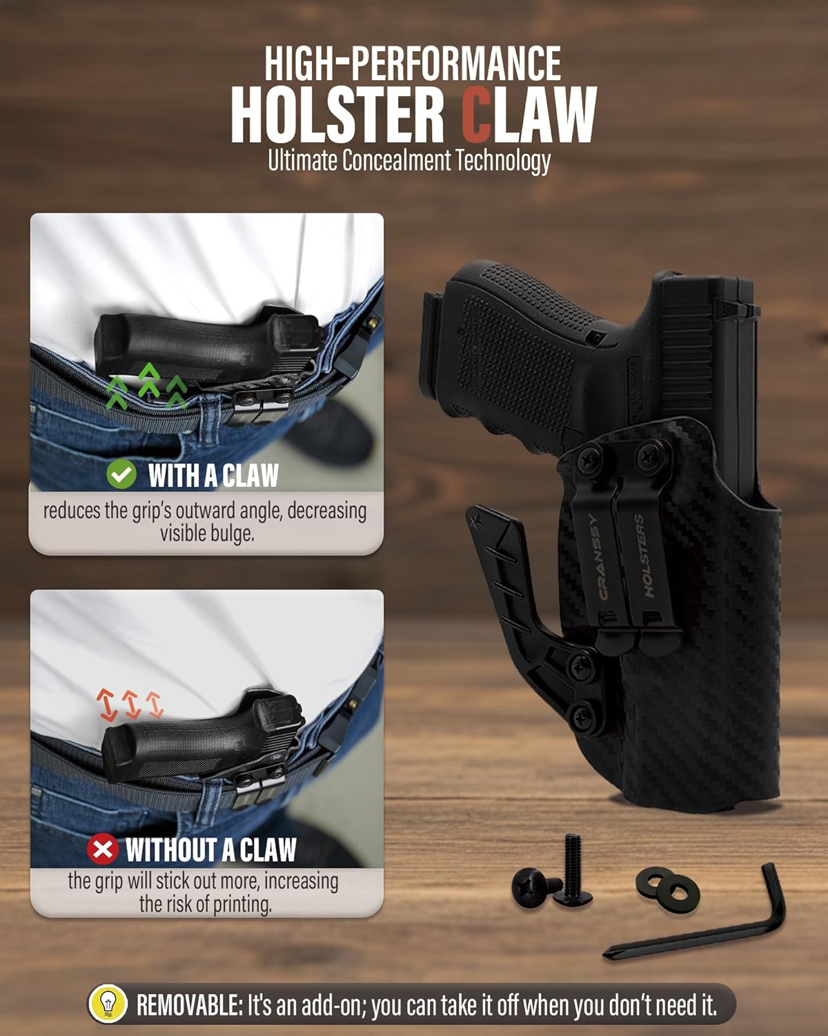 IWB KYDEX Holster Fits Glock 19 19X 44 45(Gen 1 2 3 4 5) / Glock 23 32(Gen 3 4) - Inside Waistband Carry - Adj. Cant - Optic Cut