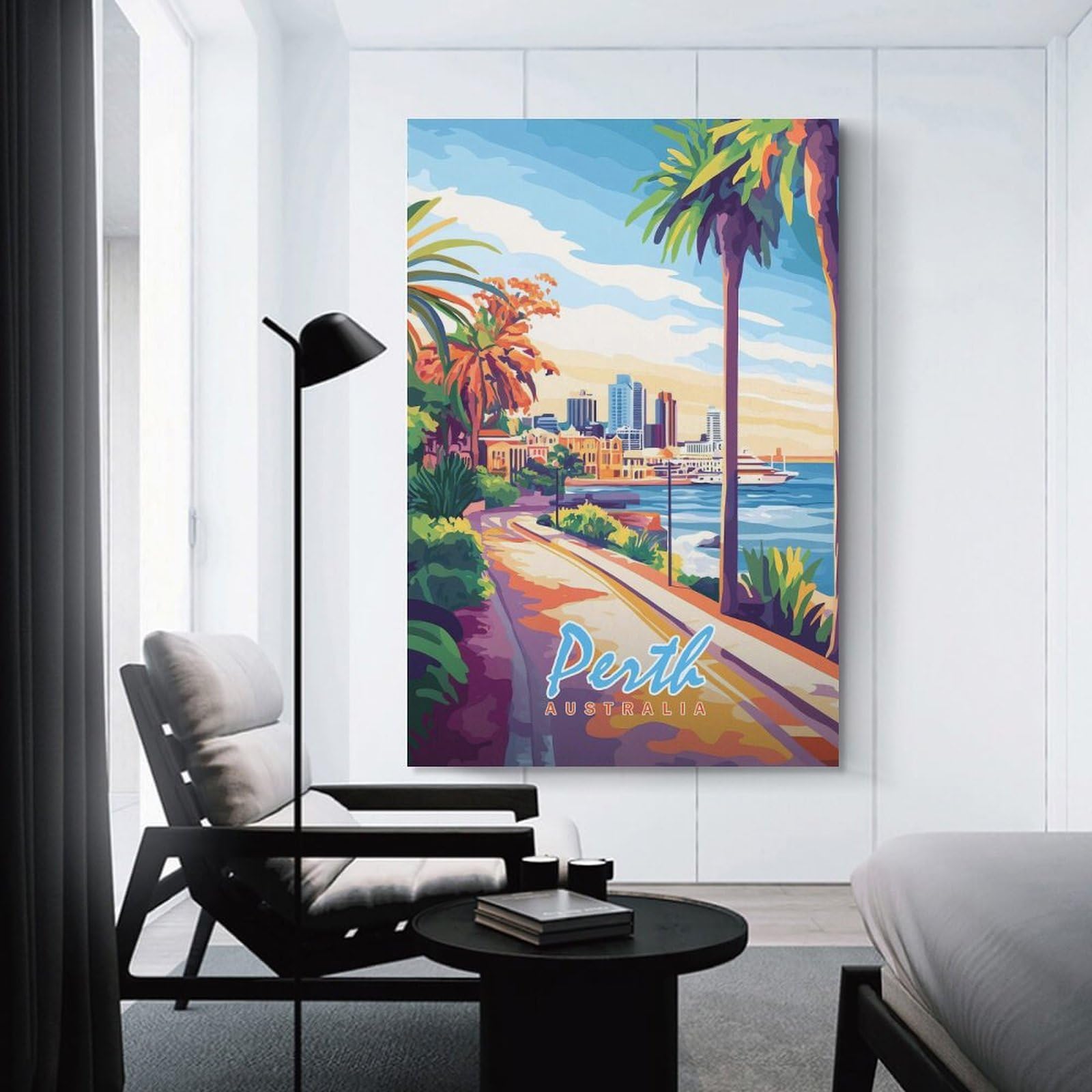 Junmoney Hanging Wall Art Perth, Australia Cityscape, 24x36inch(60x90cm), for Living Room, Bedroom Or Apartment Walls, Decorative Artwork for Empty Walls