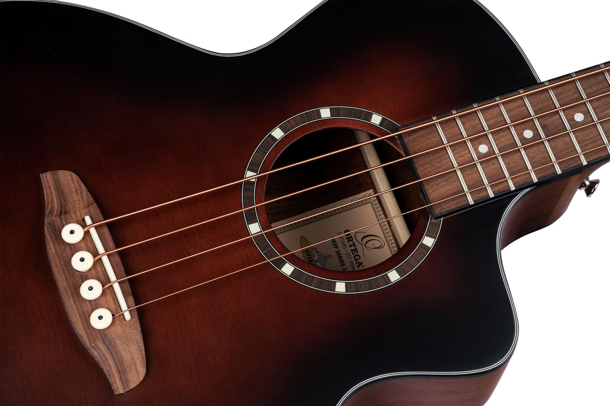 Ortega Guitars Deep Series E-Akustik Bass 4-Saitig - Fichte Braun | integrierter Preamp, Fichtendecke & Mahagoni-Korpus, Satin-Bourbon-Burst-Finish, mit Cutaway, D7CE-BFT-4