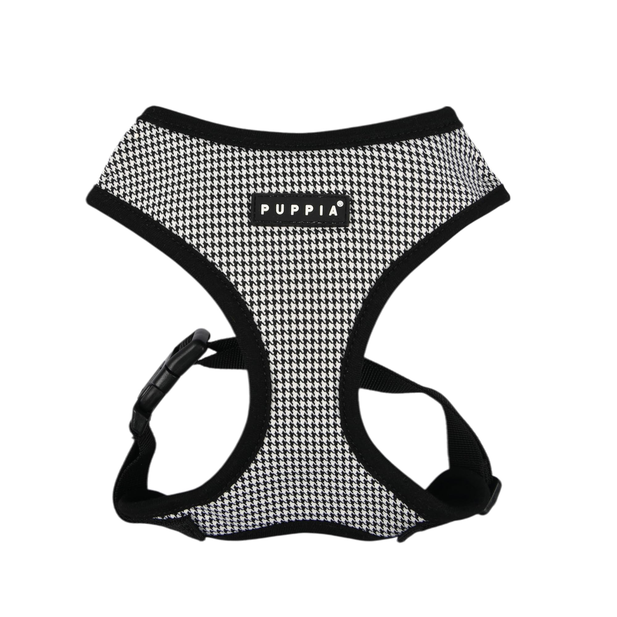 Puppia Amatus - Arnés para perro A (sobre la cabeza), patrón de pata de gallo, arnés de primavera y verano para perros pequeños y medianos, negro, XL
