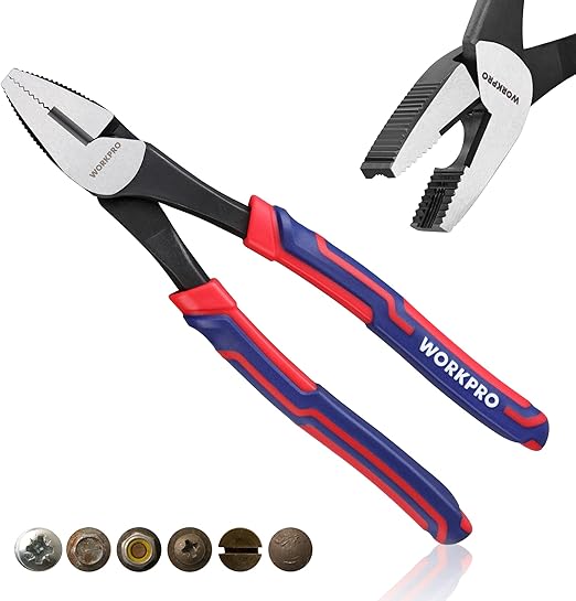 WORKPRO 8" Linesman Screw Extractor Pliers with Unique Non-slip Jaws, Stripped Screw Remover Tool, Lineman Pliers for Quickly Removal of Damaged or Rusted Fasteners