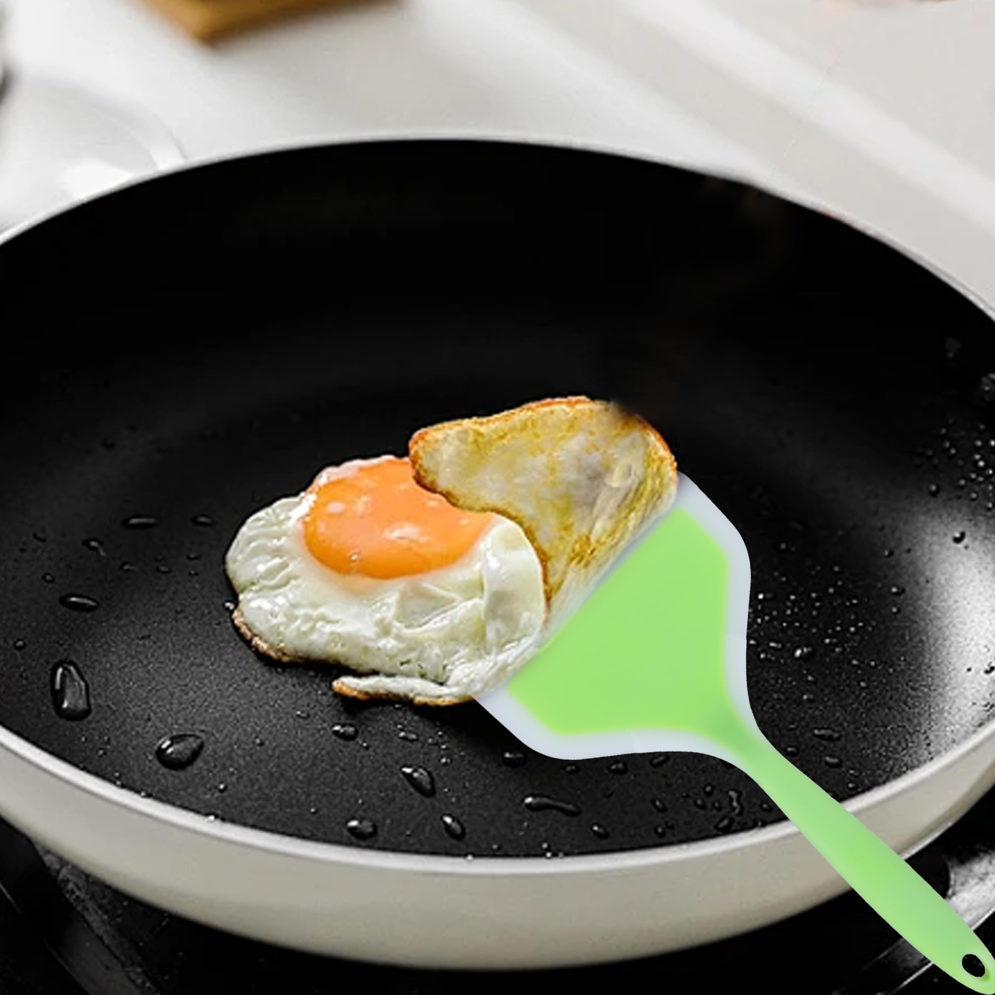 Septe Espátula de silicona para panqueques, espátula ancha de silicona para tortillas, espátula de silicona para utensilios de cocina antiadherentes, paquete de 2 (verde y rosa)
