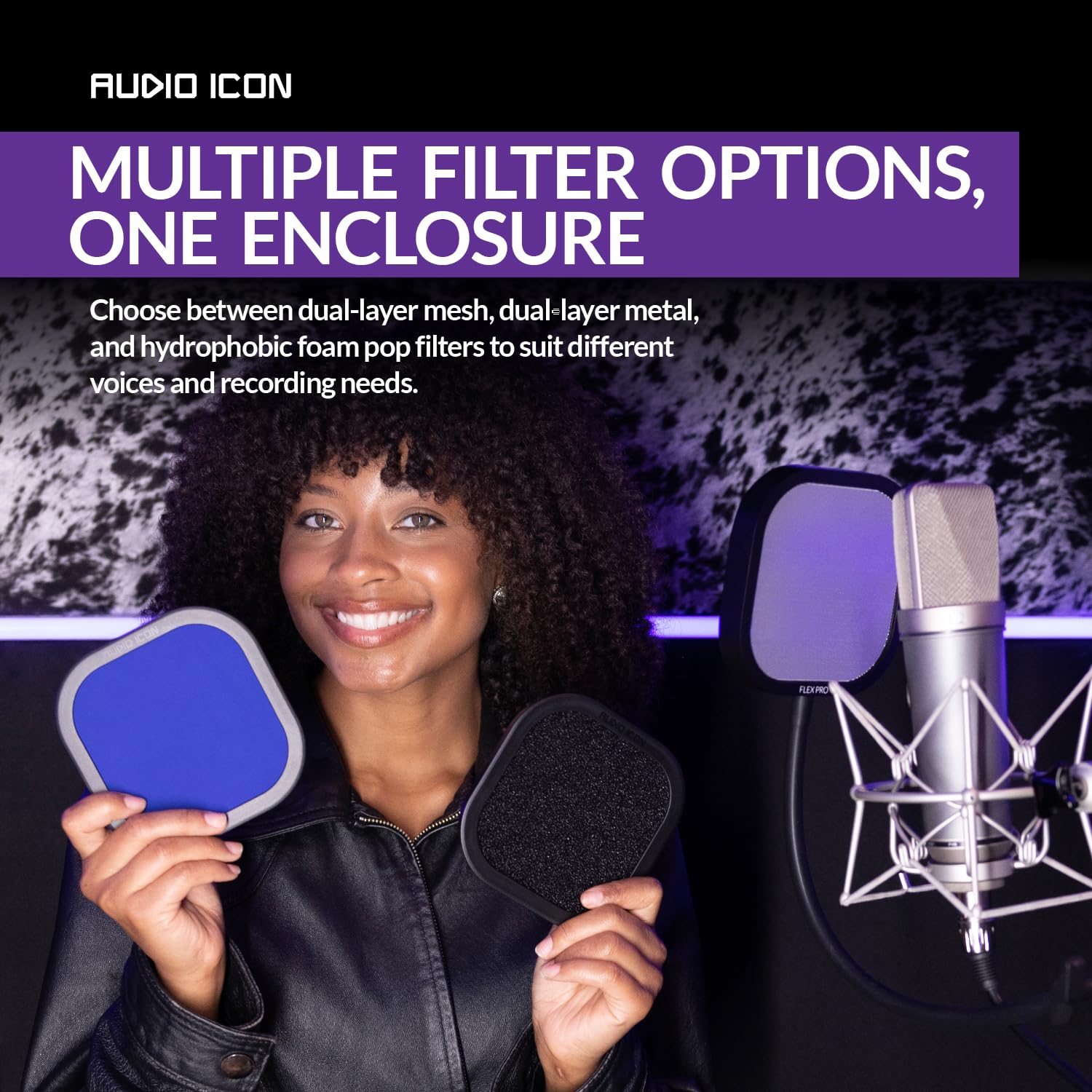 Flex Pro, austauschbarer Mikrofon-Pop-Shield-Filter für Aufnahmen mit robustem, flexiblem Schwanenhals von Audio Icon (Pop-Filterpaket)