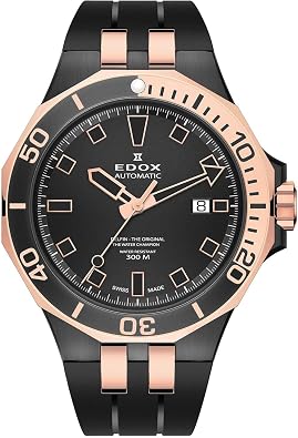 Edox Mens Delfin The Original 43mm Black Rubber Band Steel Case Automatic Analog Watch 80110 357NRCA NIR