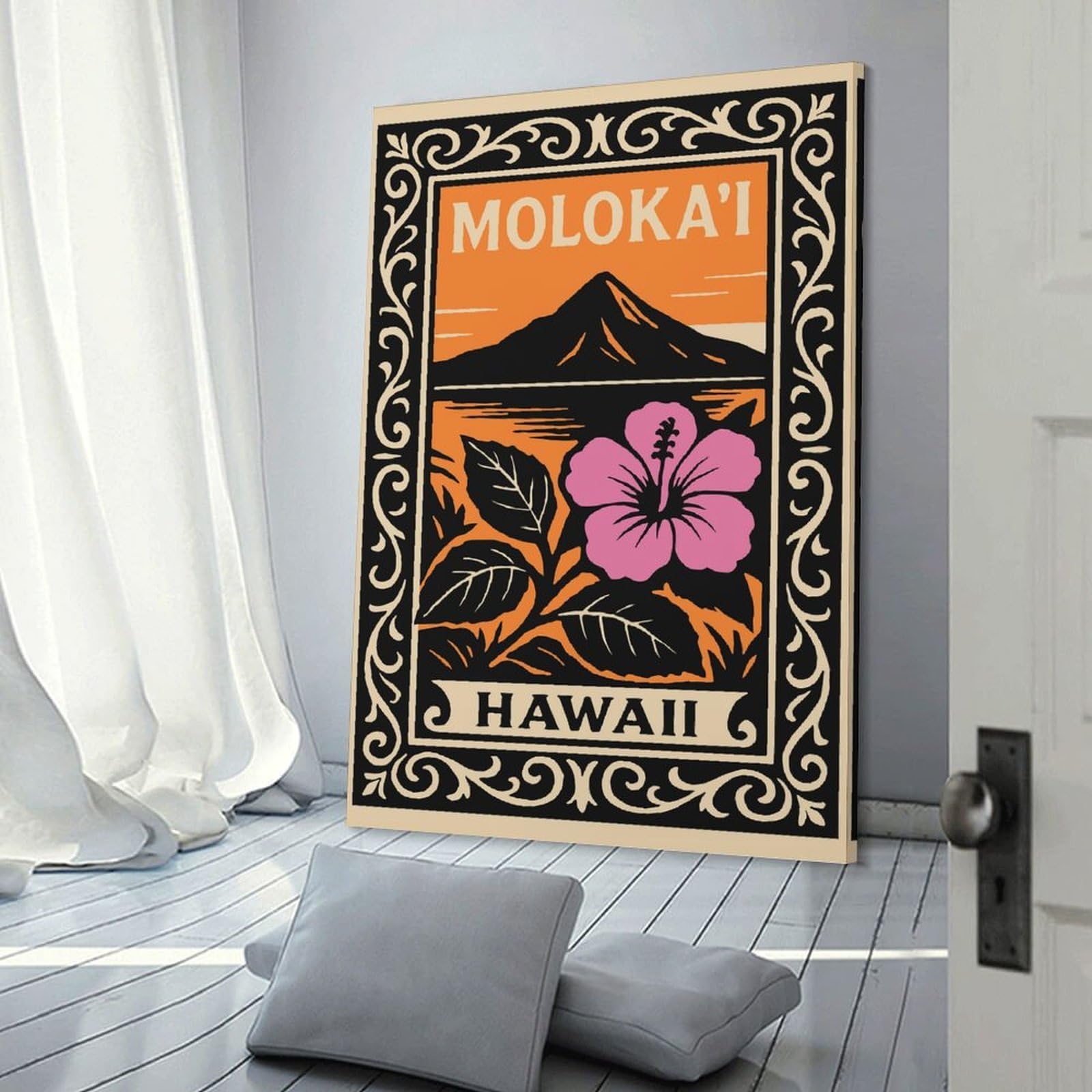 Junmoney Molokai Hawaii Hibiscus Landscape Decorative Canvas Print, 20x30inch(50x75cm), for Hallway, Entryway Or Landing, Home Artwork for First Impressions