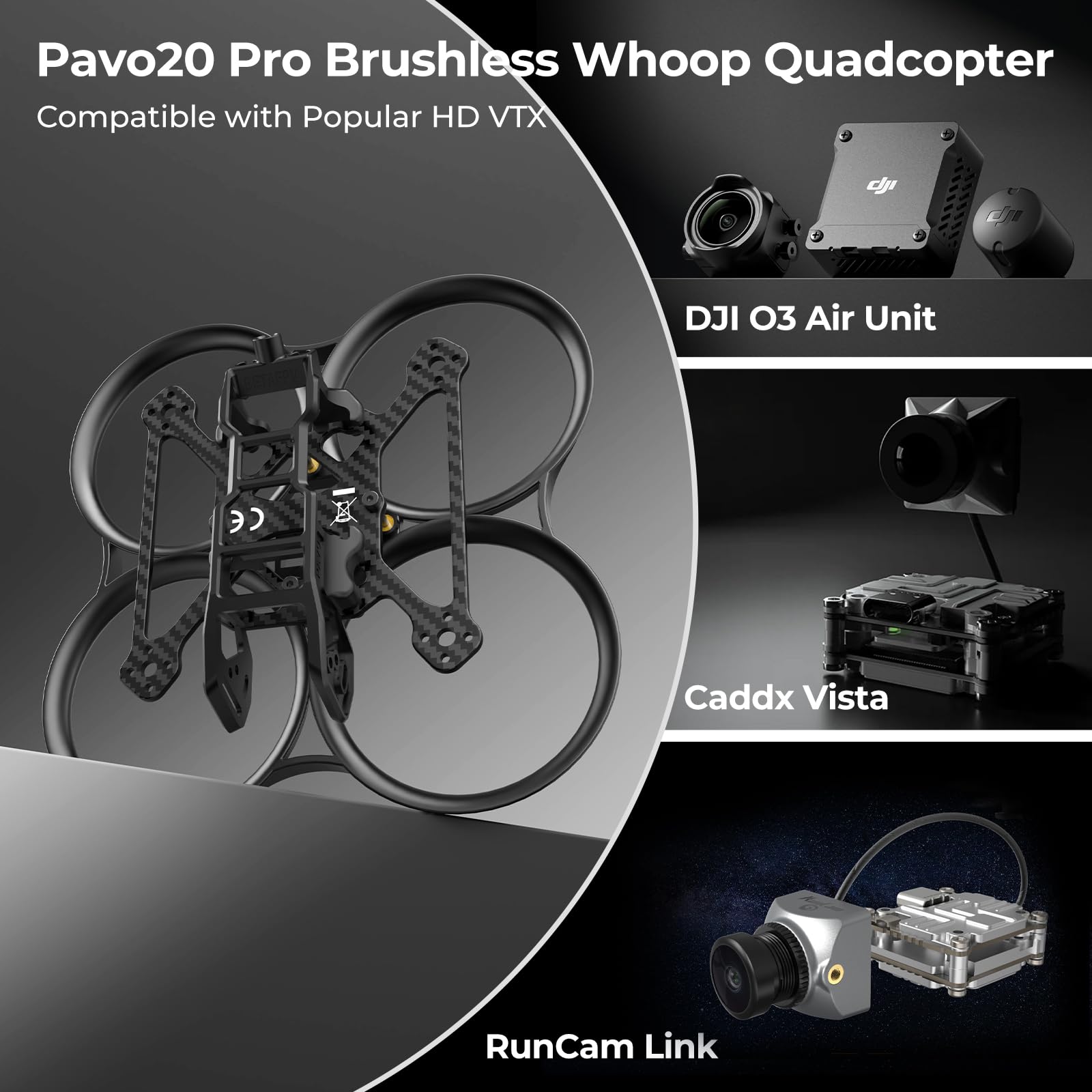 BETAFPV Pavo20 Pro Brushless Whoop Quadcopter 2.2inch Cinewhoop with HD Digital Bracket, LAVA 1104 7200KV Motor GF2218 3-B Prop Compatible for DJI O3/Caddx Vista/Runcam Link for FPV Freestyle Shooting