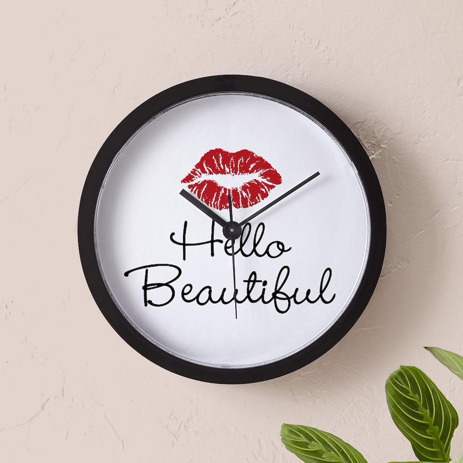 CafePress Hello Beautiful Red Lips 10" Wall Clock for Livingroom, Kitchen, or Office