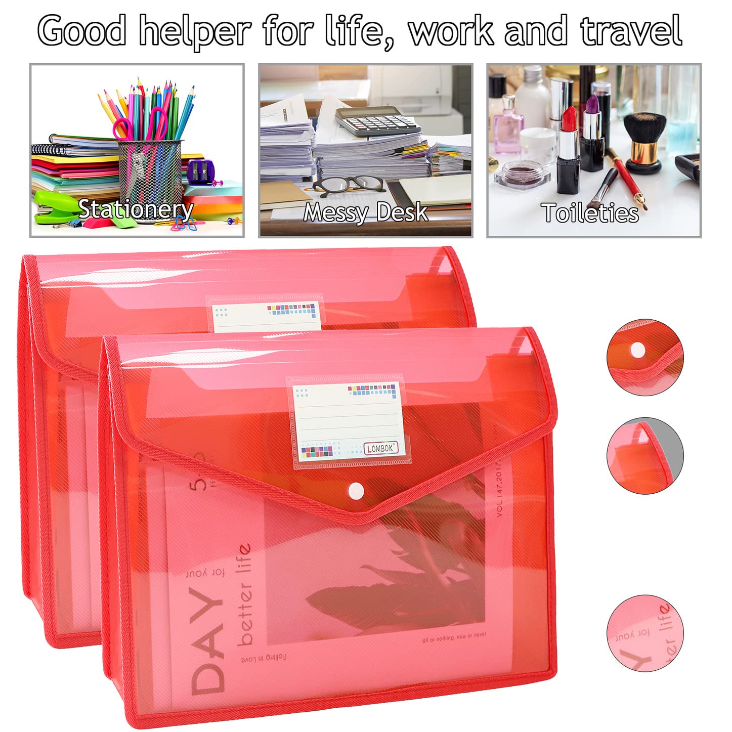 Mfigree Plastic File Folders Legal Size Expandable Document Folder With Snap Button Closure, A4