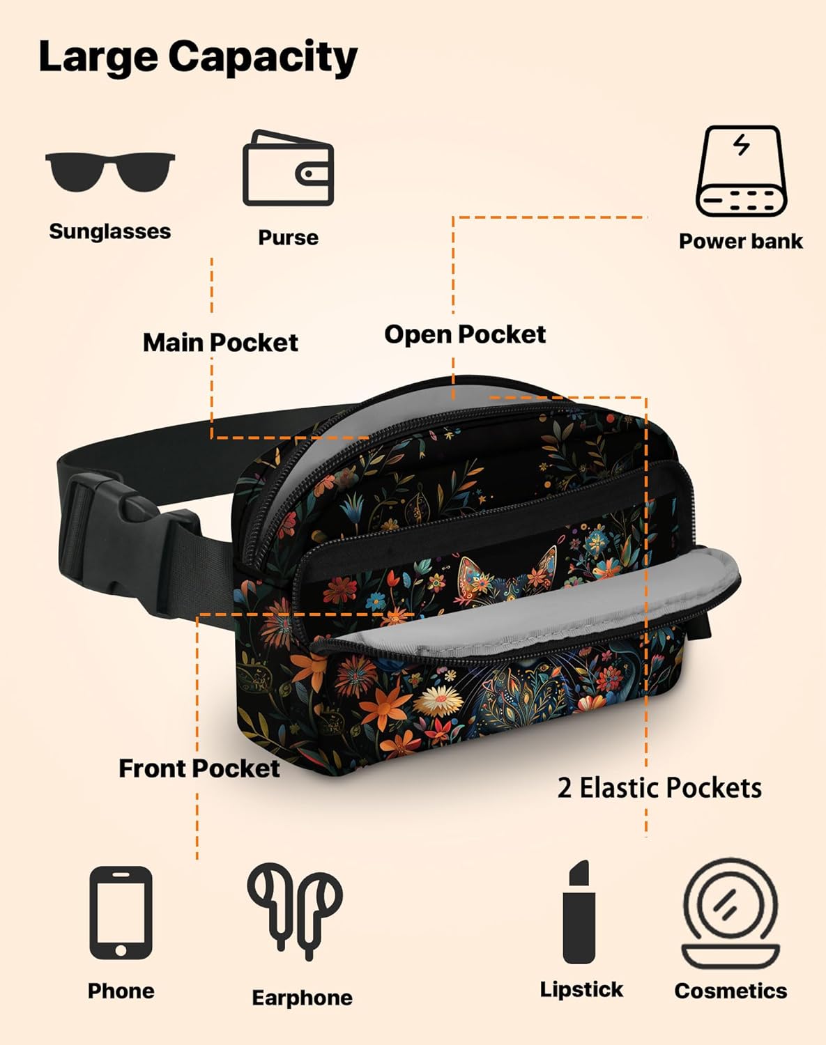 Cat Fanny Pack for Women Belt Bag Fashion Waist Pouch Everywhere with Adjustable Strap for Outdoor Shopping Travel Hiking - Image 3