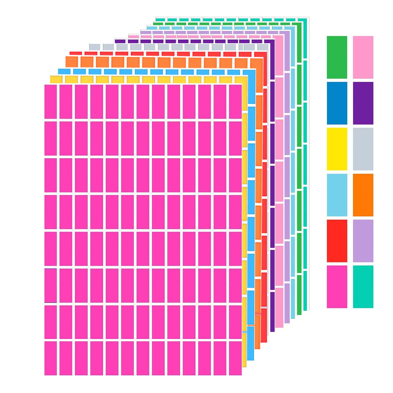 2496 Pcs Rectangular Coloured Stickers Labels, Rectangular Sticky Labels for Organization, 25mm x 10mm(Color:12 Colours Assorted)