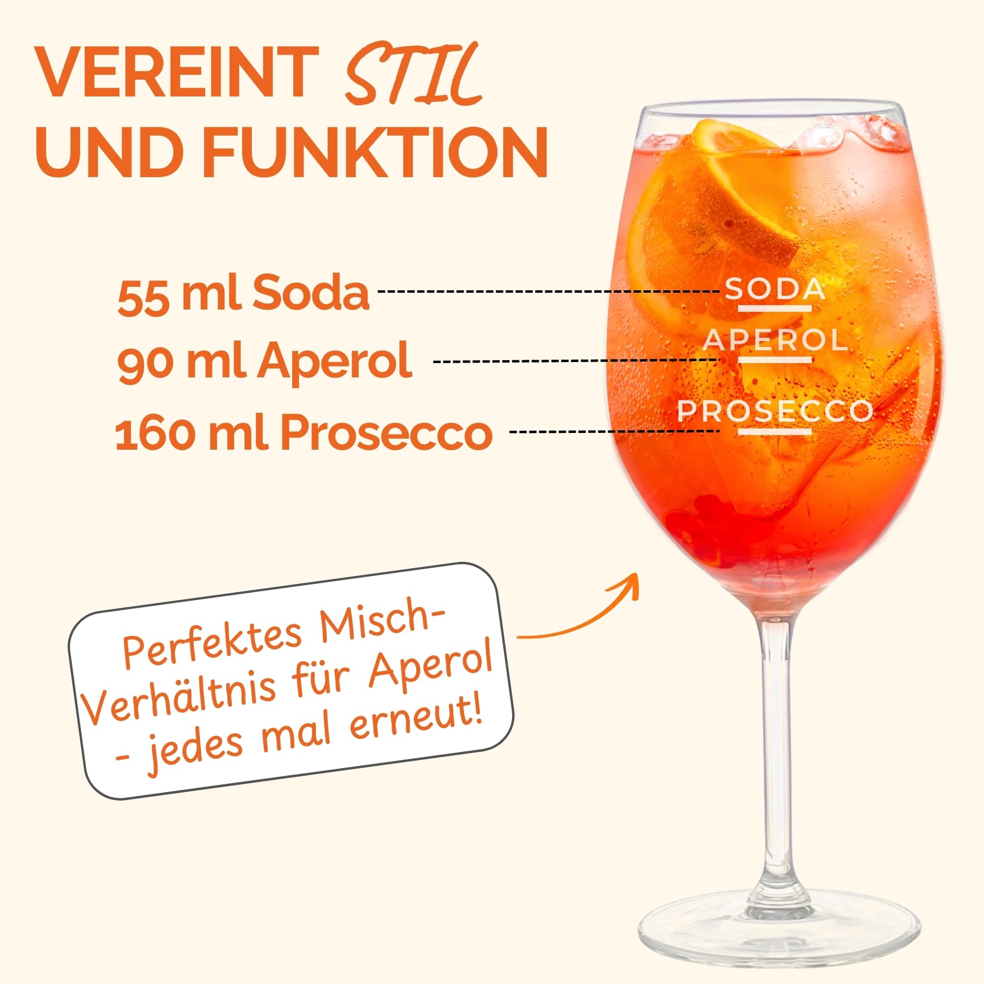 Aperol Spritz Gläser mit Mischverhältnis - Einzigartige Aperol Gläser für den Perfekten Genussmoment | 4er-Set Spritzgläser | 540ml Cocktailgläser Made in Germany | Ideal als Aperol Geschenkset