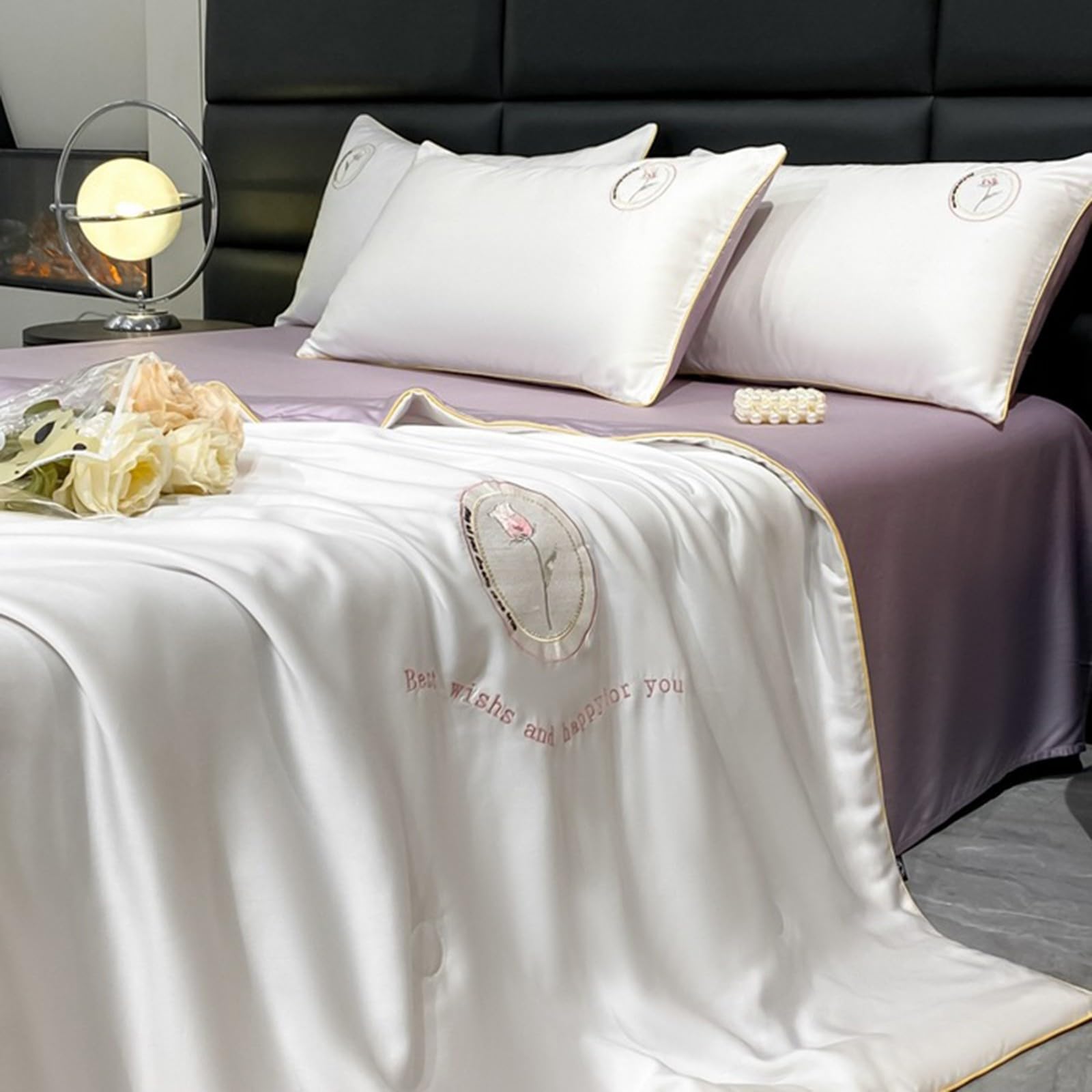 Set copripiumino ultra morbido e fresco in seta per letto matrimoniale, double face, tocco freddo, biancheria da letto leggera per primavera ed estate, include trapunta, lenzuola e federe, coperta