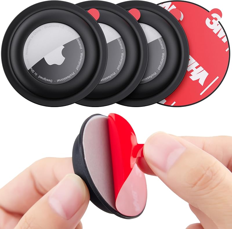 Suporte adesivo de silicone para AirTag CITYWAY compatível com 1ª e 2ª geração, preto, kit com 4 unidades