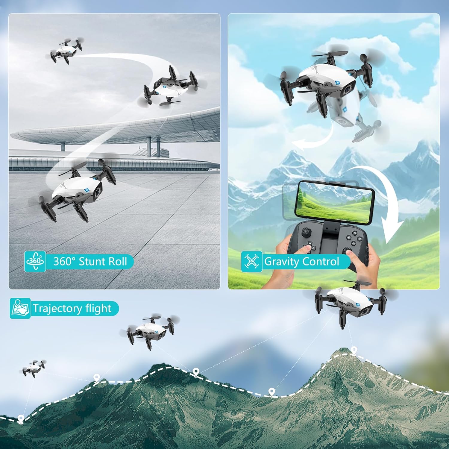 Drones for Kids with Camera, Mini RC Quadcopter Toy with Foldable Wings, Voice & Gesture Control, Altitude Hold, Full Propeller Guard, 2 Batteries, Birthday Gifts for Boys and Girls Ages 8-14 (White)