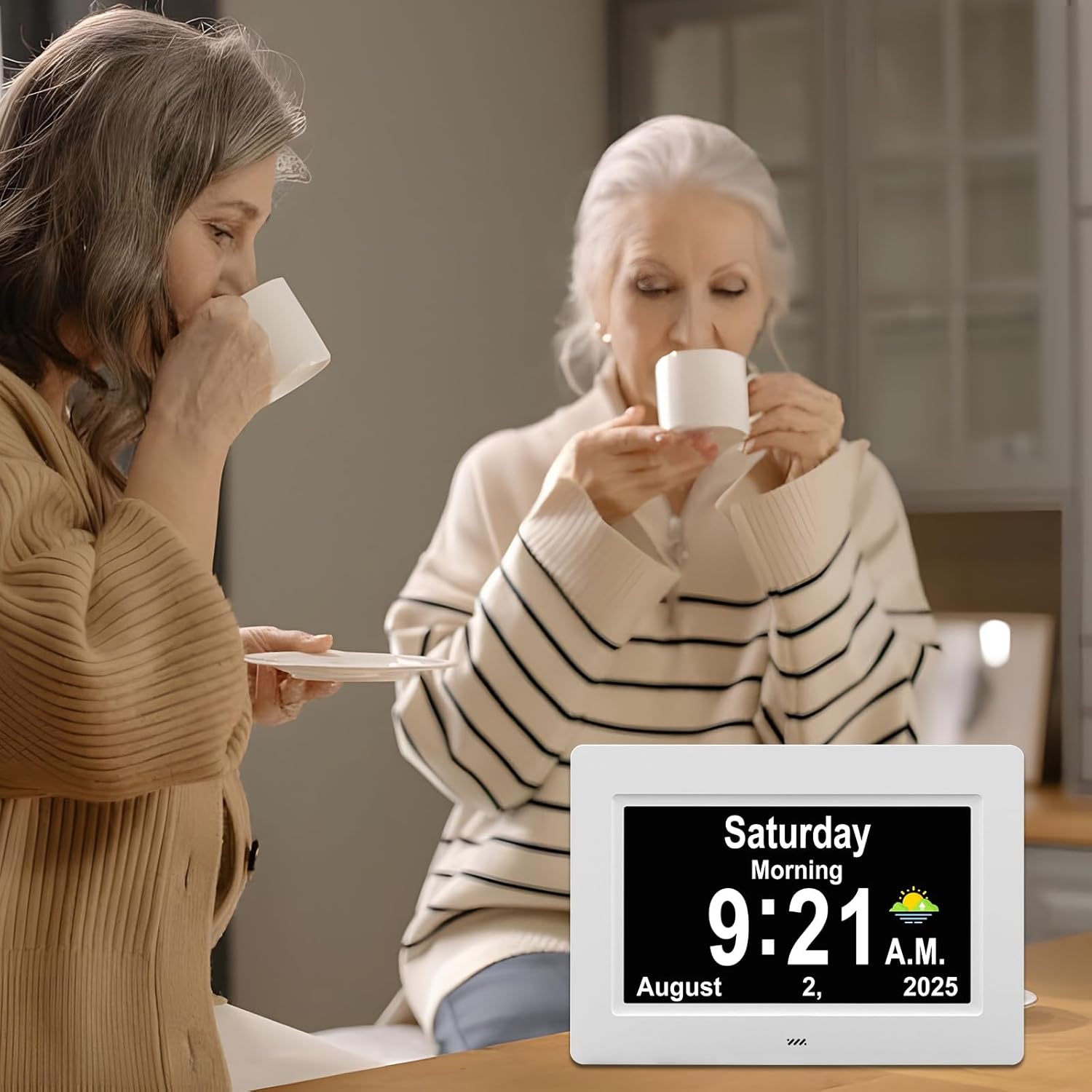 SSYA Dementia Clocks with Day and Date for Seniors,13 Alarms Custom Reminders, Extra Large Digital Calendar Clock for Elderly. (White)