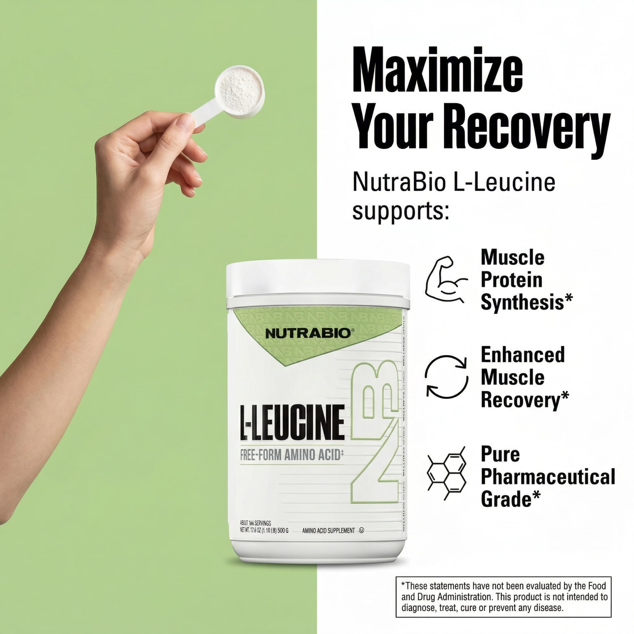 NutraBio 100% Pure L-Leucine - Muscle Recovery and Support - Naturally Fermented Free Form Amino Acid - Vegan, Non-GMO, Gluten Free - (500 Grams) — Amazon image 6