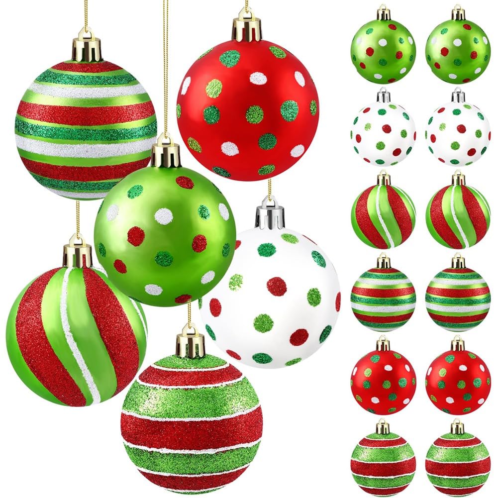 CTRLZS 18pcs Christmas Balls Ornament 2.4 Inch Glittering Hanging Xmas Balls for Tree Decoration,for Home Indoor Holiday Decor