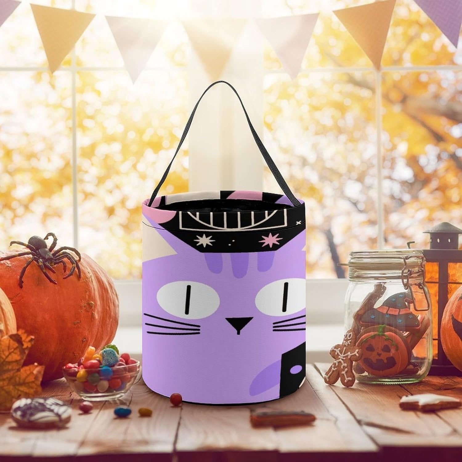 LLUTSNTH Purple Cat Halloween Tote Treat Bag for Trick Or Treat image 5