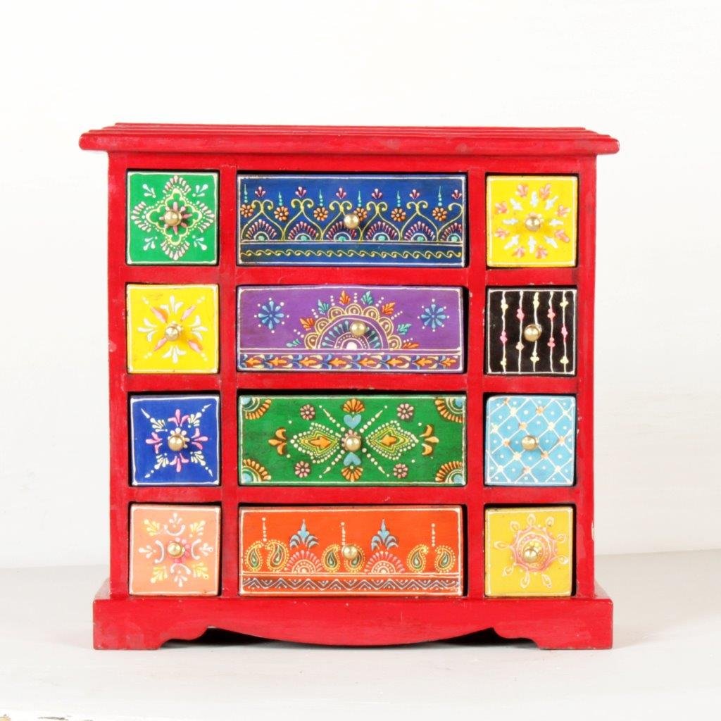 Home and Bazaar Traditional Handpainted 8+4 Drawer Chest. 10.75x4.5x11.25 Inch